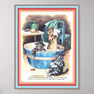 Funny Cats Bath by Louis Wain Vintage Art copy Poster