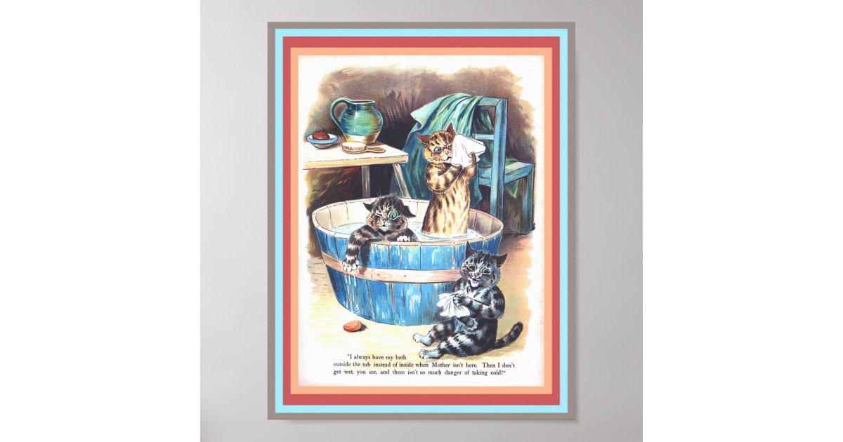 Funny Cats Bath by Louis Wain Vintage Art copy Poster Zazzle Funny Cats Bath by Louis Wain Vintage Art copy Poster Zazzle
