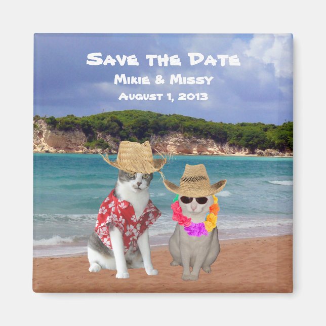 Funny Cats Beach Wedding Save the Date Magnet (Front)