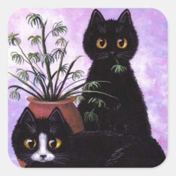Funny Cats Black Tuxedo Creationarts Square Sticker by Creationarts at Zazzle
