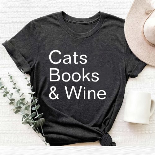 Funny Cats Books and Wine Lover mom black T_Shirt