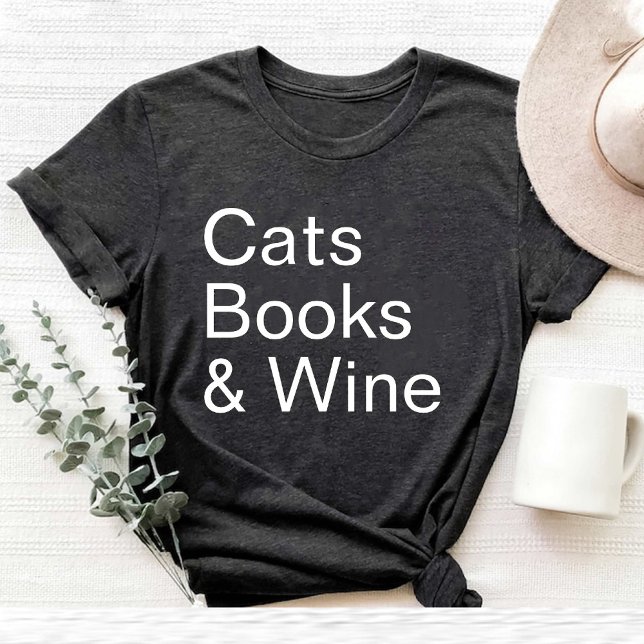 Funny Cats Books and Wine Lover mom black T-Shirt (Funny Cats Books and Wine Lover mom black T-Shirt)