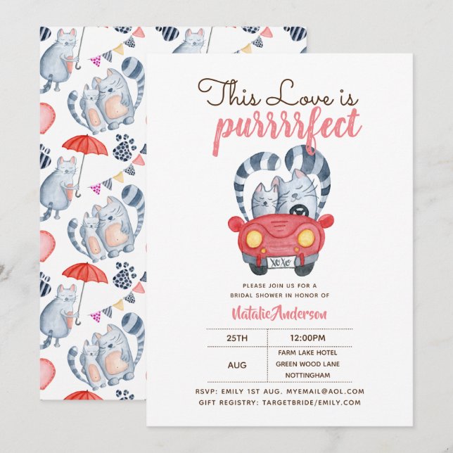 Funny Cats Bridal Shower Invitation Purrfect Love (Front/Back)
