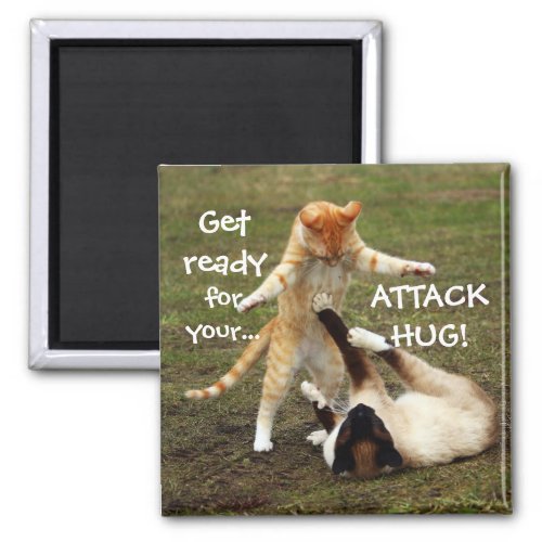 Funny Cats Caption Attack Hug Magnet
