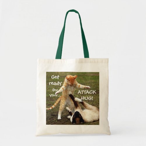 Funny Cats Caption Attack Hug Tote Bag