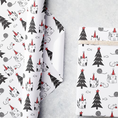 Funny Cats Christmas pattern white Wrapping Paper