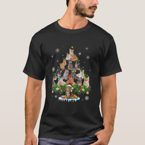 Funny Cats Christmas Tree Ornament Decor Costume T_Shirt