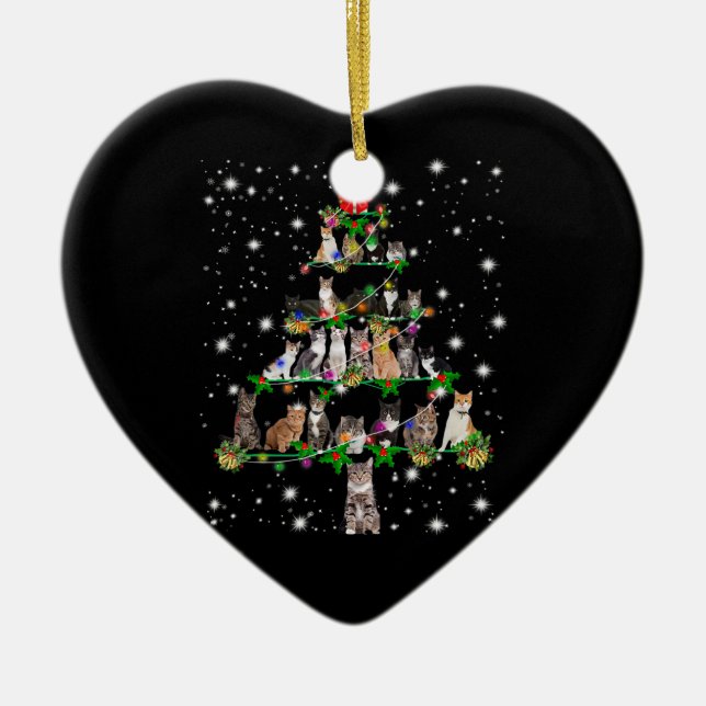 Funny Cats Christmas Tree Tee Ornament Decor Gift (Front)
