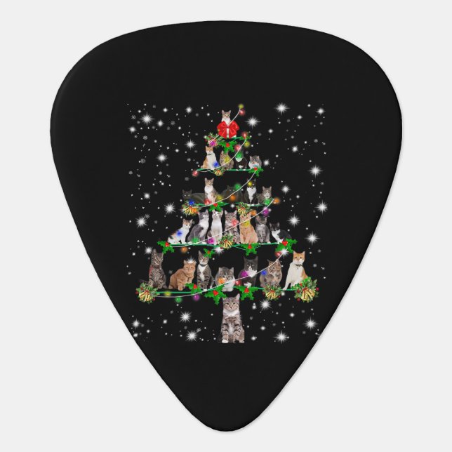 Funny Cats Christmas Tree Tee Ornament Decor Gift Guitar Pick (Front)