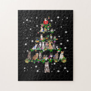 Funny Cats Christmas Tree Tee Ornament Decor Gift Jigsaw Puzzle