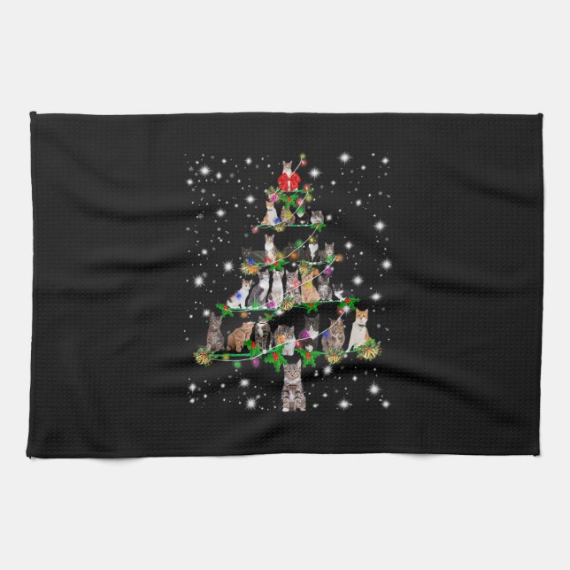 Funny Cats Christmas Tree Tee Ornament Decor Gift Kitchen Towel (Horizontal)