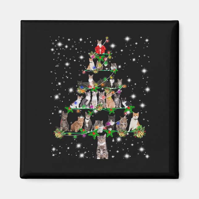 Funny Cats Christmas Tree Tee Ornament Decor Gift Magnet (Front)