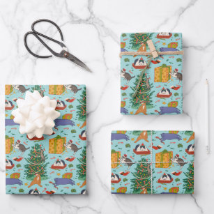 Funny Cats Christmas Wrapping Paper - Blue