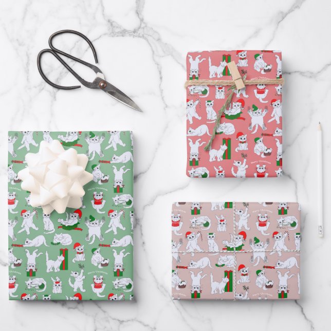 Funny Cats Christmas Wrapping Paper Sheets (Front)