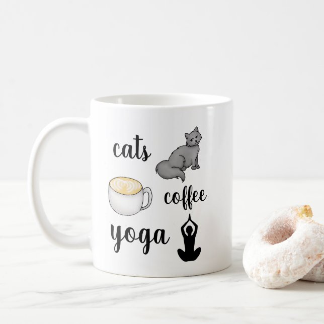 Funny Cats Coffee Yoga Lover Coffee Mug (With Donut)