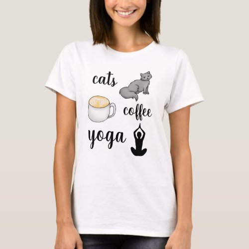 Funny Cats Coffee Yoga T_Shirt