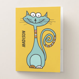 Funny Cats custom name & color pocket folder set