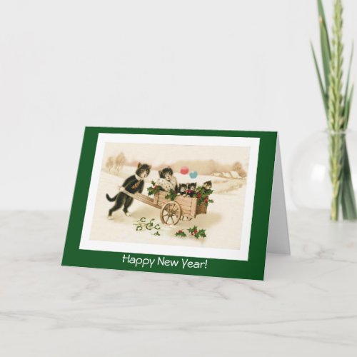Funny Cats Customizable Vintage New Years Card