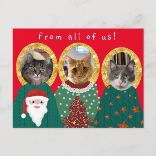 Funny Cats Customized Ugly Christmas Sweater  Postcard