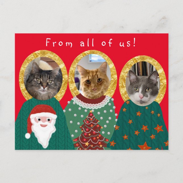 Funny Cats Customized Ugly Christmas Sweater  Postcard (Front)