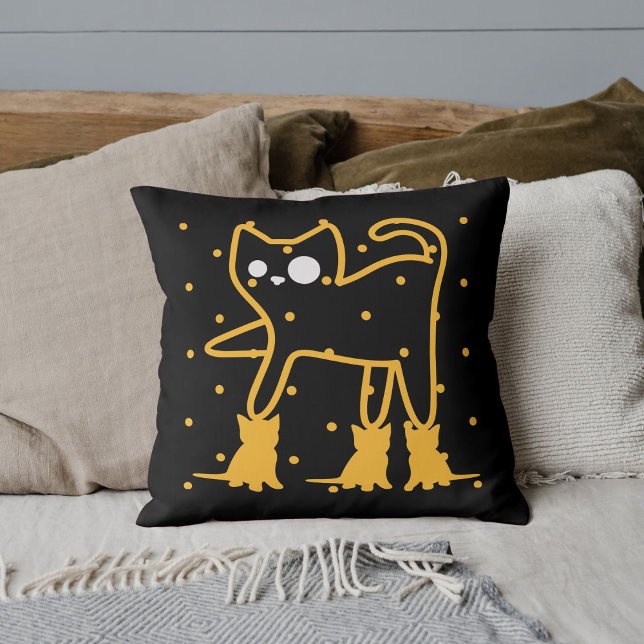 Funny Cats Cute Gold Black Personalized Throw Pillow (Creator Uploaded)