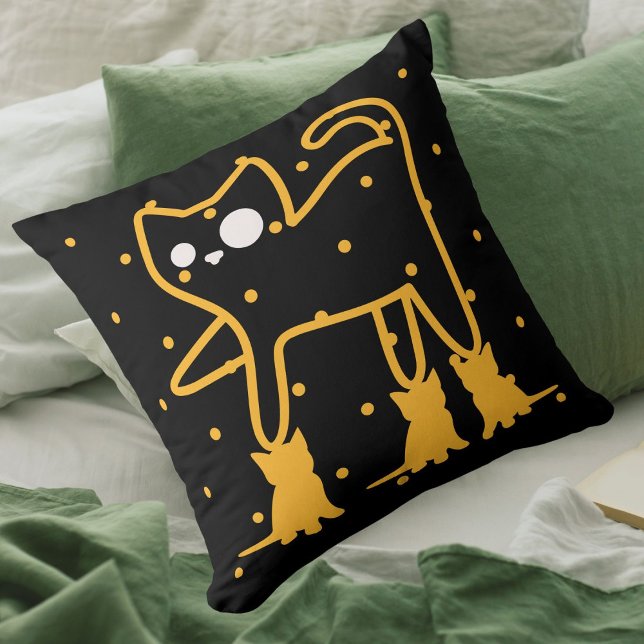 Funny Cats Cute Gold Black Personalized Throw Pillow (Creator Uploaded)