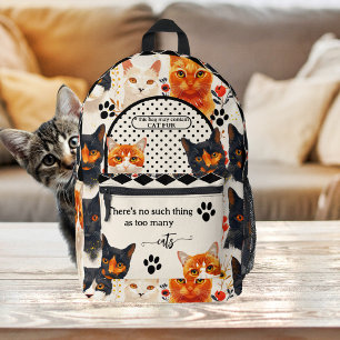 Funny Cats Cute Retro Cat Lover Printed Backpack