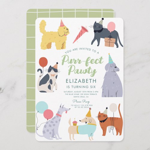 Funny Cats Dogs Purr_fect Birthday Pawty  Invitation
