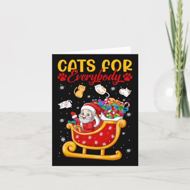 Funny Cats For Everybody Santa Sleigh Merry Christ Card (Front)