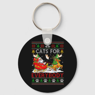 Funny Cats For Everybody Santa Sleigh Ugly Christm Keychain