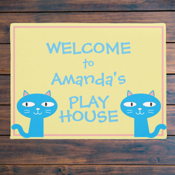 Funny Cats Girls Playhouse Welcome Doormat by Sideview at Zazzle