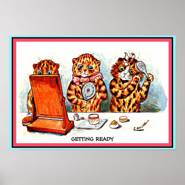 Funny Cats Grooming as Humans Vintage by Wain cpy Poster (Front)