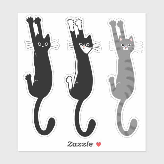 Funny Cats Hanging On | Black Cat, Tuxedo, Tabby Sticker (Sheet)