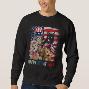 Funny Cats Happy 4th Of July American US Flag 4th  Sweatshirt
