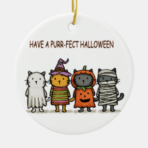 Funny Cats Happy Halloween  Ceramic Ornament