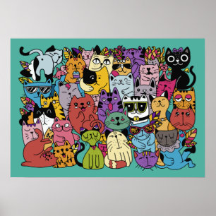 Funny Cats Illustration Custom Color Poster