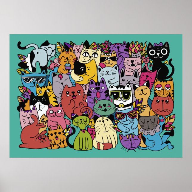 Funny Cats Illustration Custom Color Poster (Front)