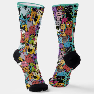 Funny Cats Illustration Custom Color Socks