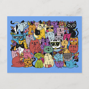 Funny Cats Illustration Postcard