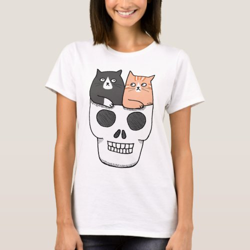 Funny Cats in a Skull Weird Cat Lover Graphic T_Shirt