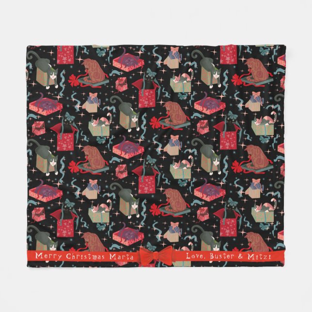 Funny Cats In Christmas Boxes Personalized   Fleece Blanket (Front (Horizontal))