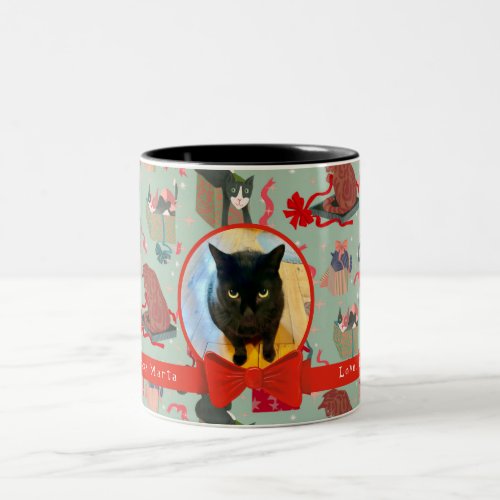 Funny Cats In Christmas Boxes Personalized Photo Two_Tone Coffee Mug