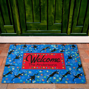 Funny Cats In Christmas Boxes Red Green Doormat