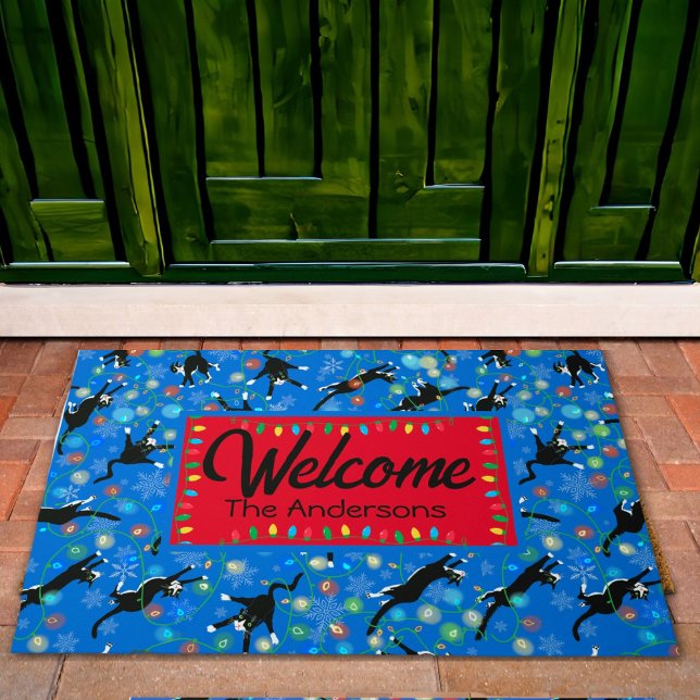 Funny Cats In Christmas Boxes Red Green Doormat (Creator Uploaded)