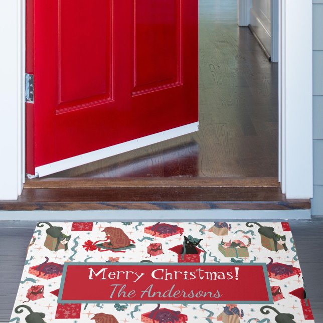 Funny Cats in Christmas Stockings Custom Holiday Doormat (Creator Uploaded)