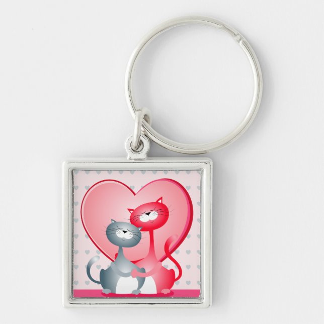 Funny cats in love, keychain (Front)