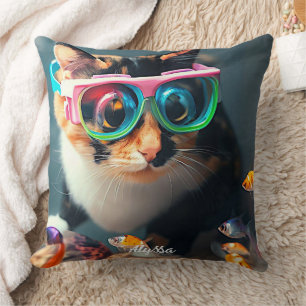 Funny Cat's in the Aquarium Throw Pillow
