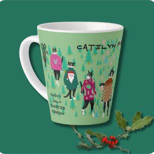 Funny Cats in Ugly Christmas Sweaters Latte Mug