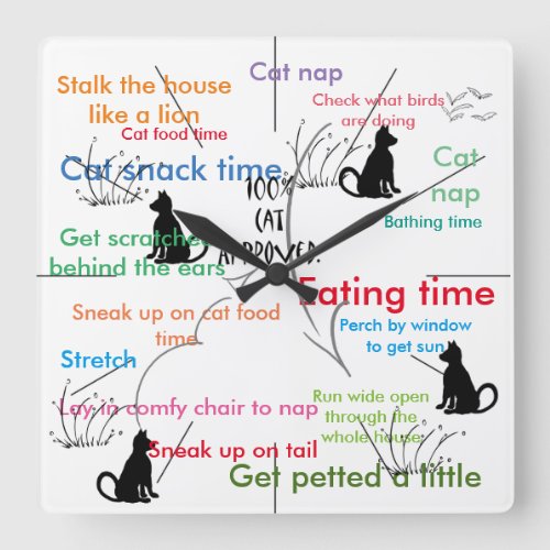 Funny Cats Kitty Cat Activity Square Wall Clock