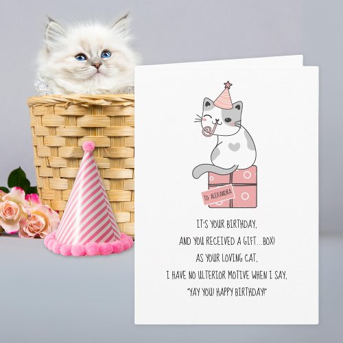 Funny Cats Love Boxes Custom Name Birthday Card